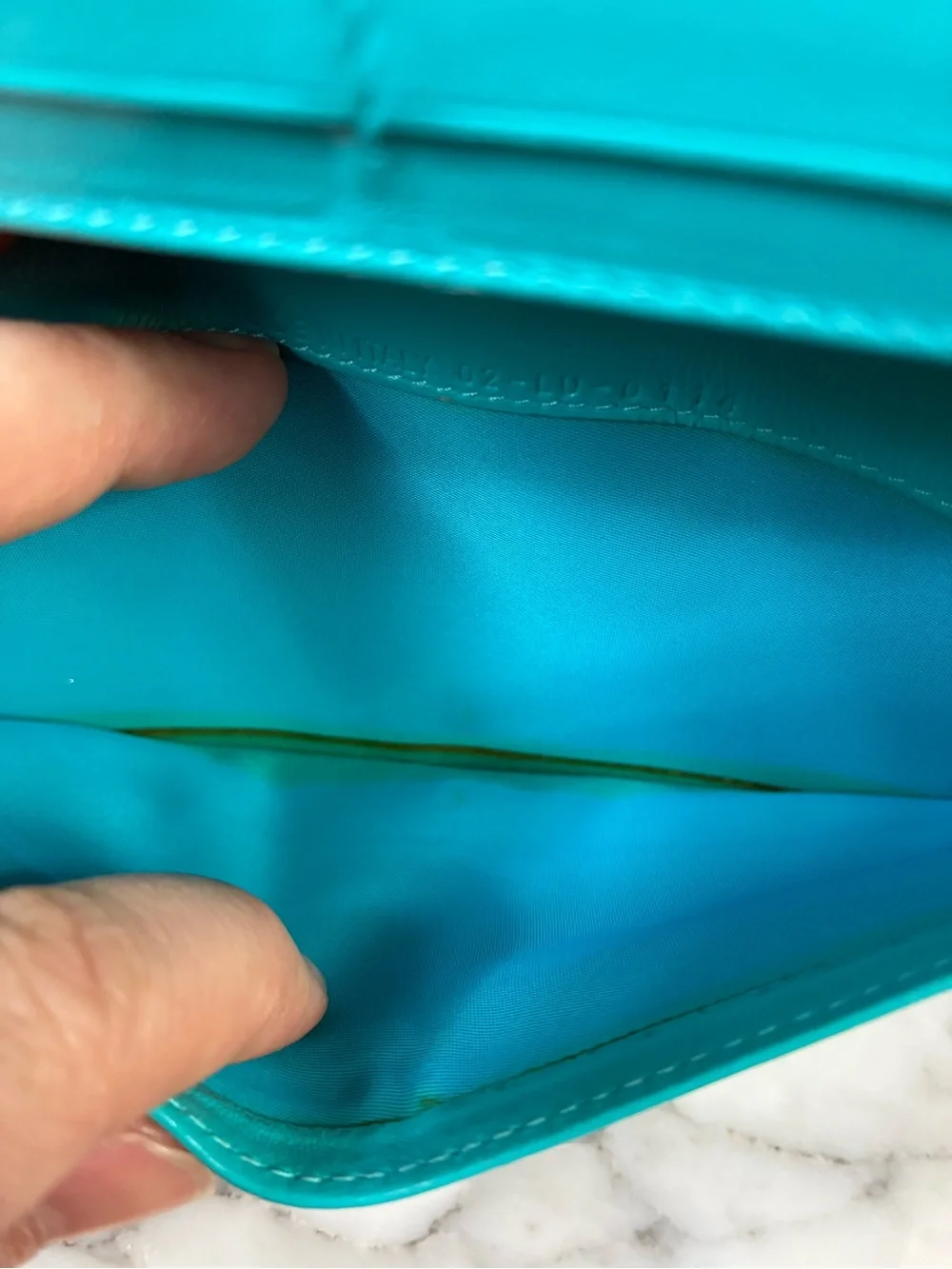 Christian Dior Black Leather Cannage Snap Wallet Teal Interior - Fair Condition